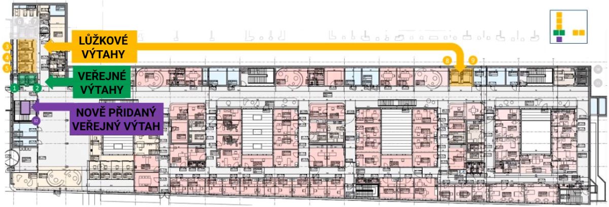 Přidaný veřejný výtah do prostoru schodiště