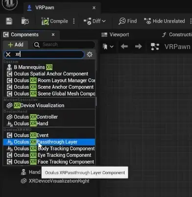 Přidání Oculus XRPassthrough Layer