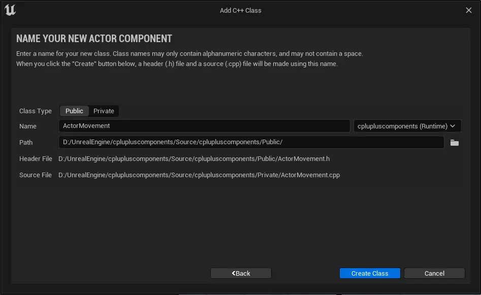Přidání nové C++ classy v Unreal Engine