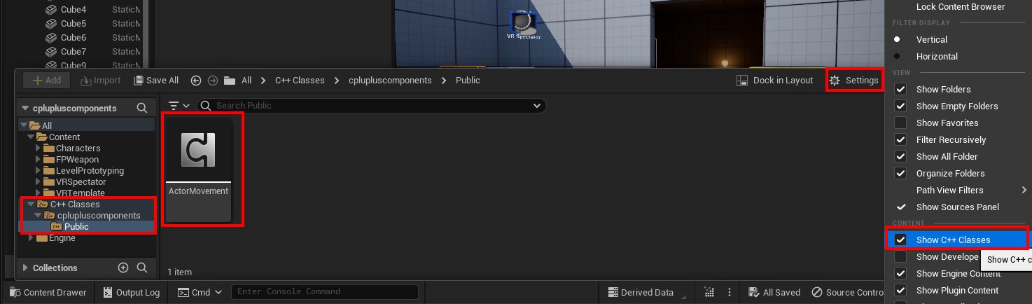 Content Drawer okno Unreal Engine Editoru