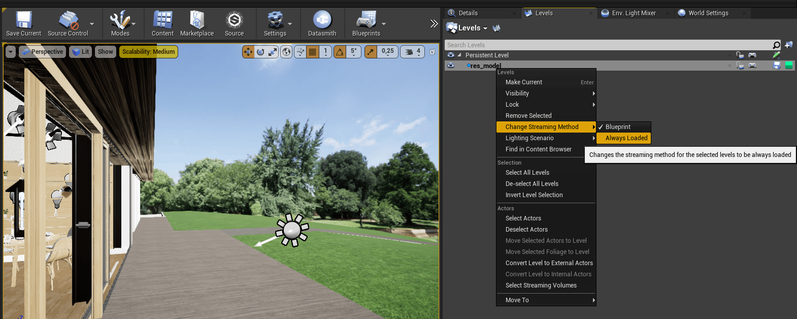 Náhled na správu Levelů v Unreal Engine