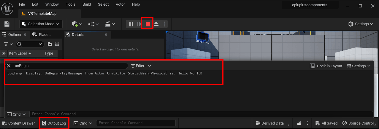 Output log v Unreal Engine